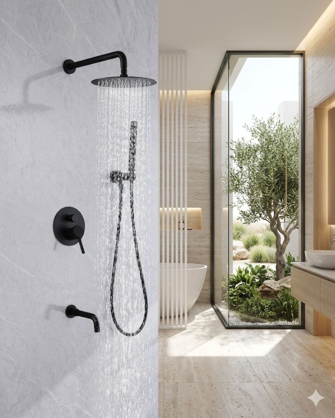 TIPOK Black Shower System with Tub, Matte Black Shower Faucet has 12 Inch Rain