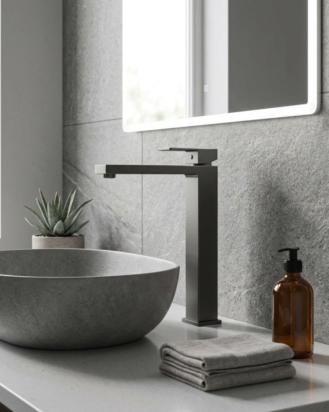 High Rise Black Wide Mouth Waterfall Basin Mixer