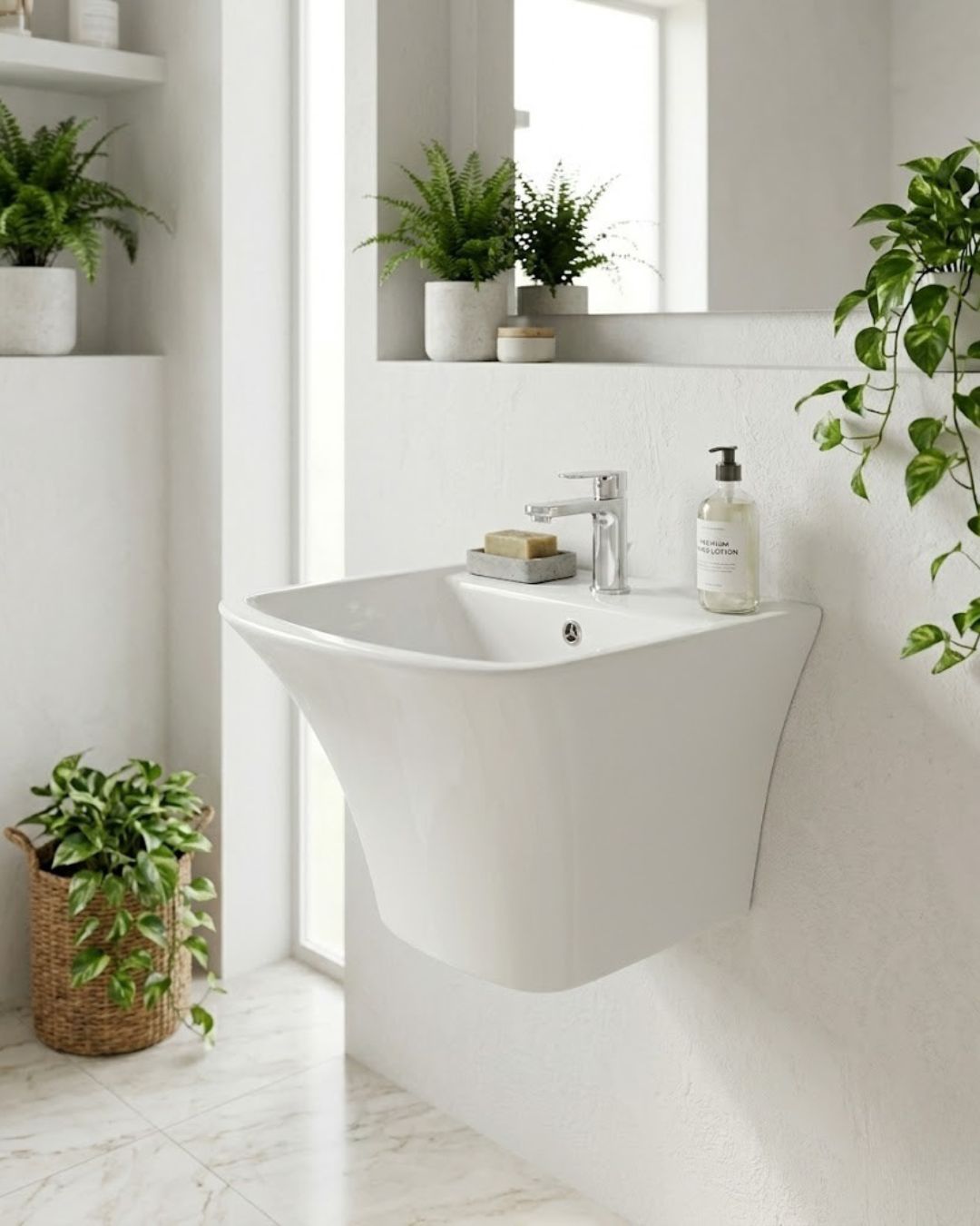 Saudi Ceramics Mirage Hanging Sink, White