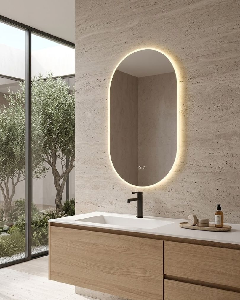 Modern Oval Bathroom Mirror with Front and Backlit